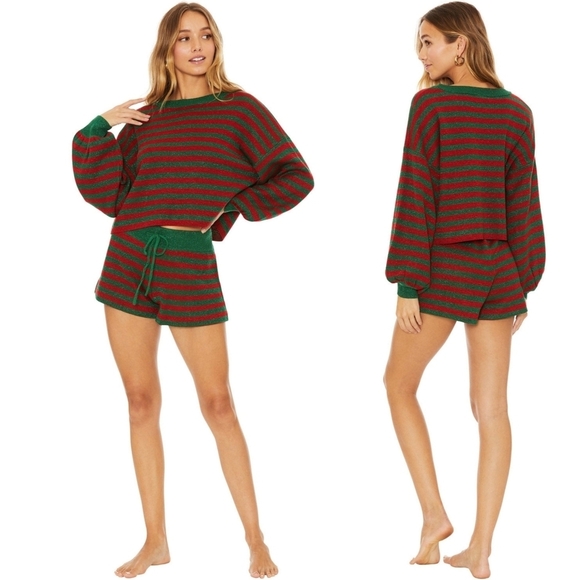 Beach Riot Pants - BEACH RIOT // red green stripe relaxed fit elastic drawstring balboa knit shorts